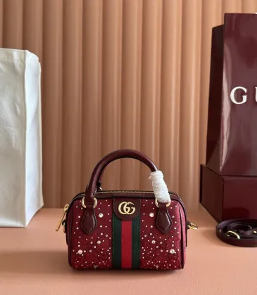 781490 Mini Boston Top Handle Bag - Wine Red with Crystal Embellishments & Web Stripe #A60525 781490 Mini Boston Top Handle Bag - Wine Red with Crystal Embellishments & Web Stripe #A60525