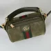 Gucci Vintage-Inspired Olive Green Canvas Crossbody Bag with Red-Green Web Stripe &amp; Gold Hardware #A56004