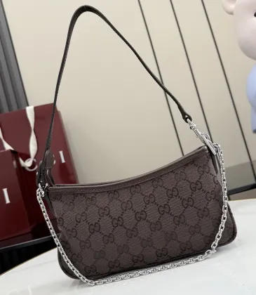 Brand G 875847 Vintage GG Supreme Brown Canvas Silver Chain Underarm Shoulder Handbag #A66008