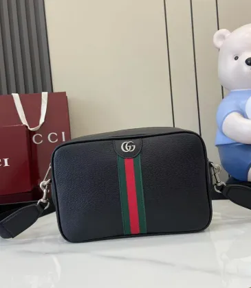 Gucci Black Leather Crossbody Bag With Signature Web Stripe And GG Logo size:28×18×7cm #A54120