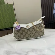 Gucci GG Supreme Canvas Mini Shoulder Bag With Leather Trim And Playful Lip Charm  #A50422