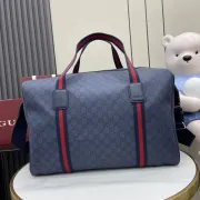 Gucci Navy Blue GG Supreme Canvas Duffle Bag with Red-Blue Web Stripes and Leather Accents 799871 #A58350