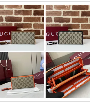 Gucci Zip-Around Wallet with Signature GG Canvas, Orange Trim &amp; Detachable Strap, Stylish &amp; Practical for Everyday Use #A56006