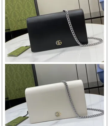 Gucci Black/White Leather Chain Shoulder Bag With Iconic Double G Hardware size:20×12×4cm #A54063