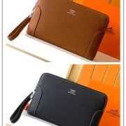 Hermès Leather Zip - Around Wristlet Clutches In Brown And Black With Branded Detailing #A50707