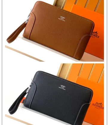 Hermès Leather Zip - Around Wristlet Clutches In Brown And Black With Branded Detailing #A50707