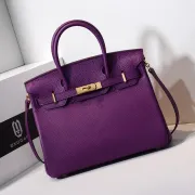 Hermes Purple Leather Birkin Handbag with Gold Hardware #A63897