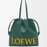 Loewe Green Leather Drawstring Tote Bag With Bold Branding For Chic Everyday Use #A50065