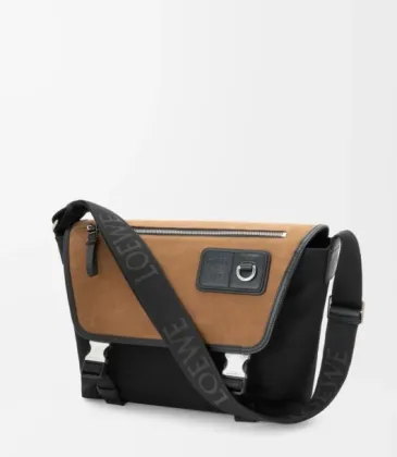 Loewe Men's Messenger Bag - Black Canvas &amp; Tan Suede, Signature Anagram Logo, Versatile Crossbody for Urban Style #A56736