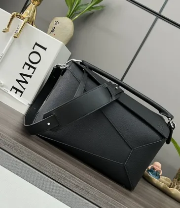 Loewe Puzzle Bag - Black Grained Leather, Geometric Design, Top Handle &amp; Adjustable Strap, Luxury Shoulder Bag for Women #A56887