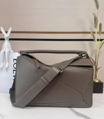 Loewe Puzzle Bag - Olive Green Grained Leather, Geometric Design, Top Handle &amp; Adjustable Strap, Luxury Shoulder Bag for Women #A56876