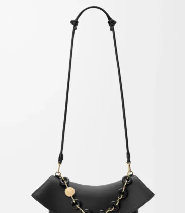 Loewe Women's Shoulder Bag - Black Leather, Gold-Tone Chain Detail with Knot Accents, Signature Branding, Stylish Luxury Crescent Bag #A56878