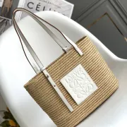 LOEWE Straw Tote Bag With White Leather Logo Patch And Dual Handles size:30×21×11cm #A54072