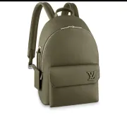 Louis Vuitton Olive Green Leather Backpack With Signature LV Logo size:43×30×14cm #A53749