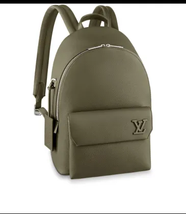 Louis Vuitton Olive Green Leather Backpack With Signature LV Logo size:43×30×14cm #A53749