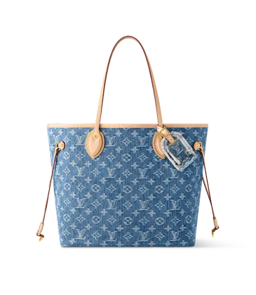 Louis Vuitton Denim Monogram Tote Bag With Leather Accents And Charm #A53431