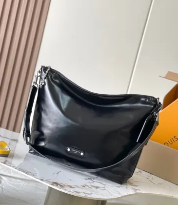 Sleek Black Louis Vuitton Leather Hobo Bag With Signature Details For Timeless Style #A49795