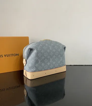 Elegant Louis Vuitton Denim Monogram Cosmetic Bag With Leather Trim #A50989