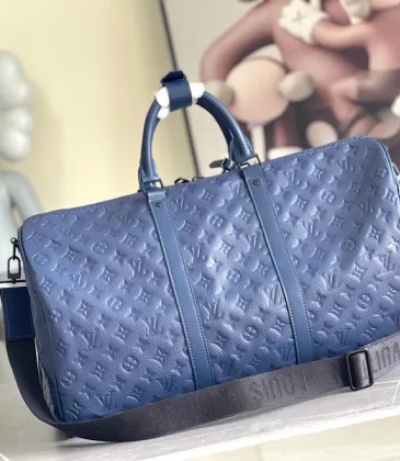 Louis Vuitton Embossed Monogram Keepall Bandoulière Bag In Stylish Blue For Travel #A52104