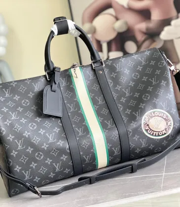 Louis Vuitton Monogram Eclipse Keepall Bandoulière With Green Stripe And Badge #A52719