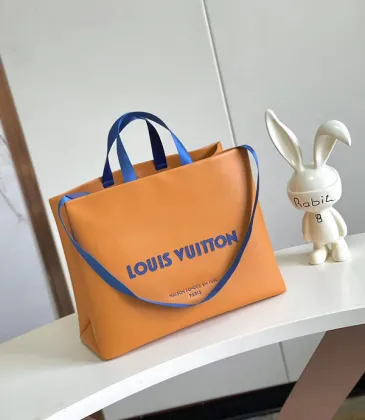 Louis Vuitton Orange Leather Tote Bag With Contrast Blue Straps And Branding size:40×32×16cm #A53920