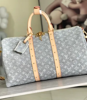 Louis Vuitton Denim Monogram Keepall Bandoulière Bag With Leather Trim And Gold Hardware #A50836