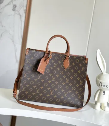 Louis Vuitton Monogram Canvas Tote Bag With Brown Leather Trim And Detachable Strap #A50837