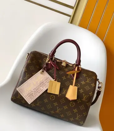 Brand L Speedy Soft 30 Boho Handbag (M12803) - Monogram Canvas, Ostrich Trim, 30×21×17cm #A60005