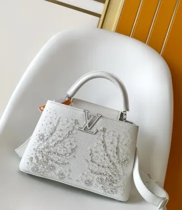 Louis Vuitton Women's White Grained Leather Handbag with Crystal Embellishments & Signature LV Logo M25934 #A57317 Louis Vuitton Women's White Grained Leather Handbag with Crystal Embellishments & Signature LV Logo M25934 #A57317