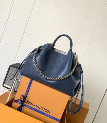 Louis Vuitton Embossed Leather Handbag With Gold Chain Detail In Navy  #A51597