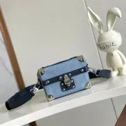 Louis Vuitton Light Blue Monogram Embossed Trunk Bag with Navy Accents size:19×15×7cm #A54125