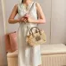 Miu Miu Woven Rattan Handbag With Leather Trim And Brand Plaque #A50907