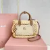 Miu Miu Woven Rattan Handbag With Leather Trim And Brand Plaque #A50907