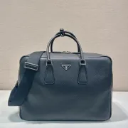 Prada Men's Black Pebbled Leather Briefcase with Signature Logo and Versatile Strap #A50985