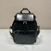 Stylish Black Prada Backpack With Leather Trim And Gold Hardware For Fashion Lovers #A49963 Stylish Black Prada Backpack With Leather Trim And Gold Hardware For Fashion Lovers #A49963