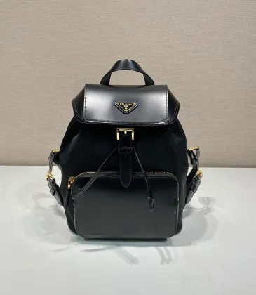 Stylish Black Prada Backpack With Leather Trim And Gold Hardware For Fashion Lovers #A49963