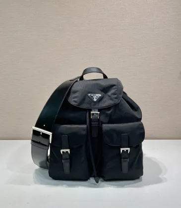Stylish Black Prada Nylon Backpack With Leather Accents For Trendy Outfits #A49959