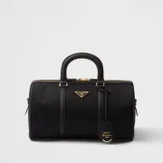 Prada Black Nylon Boston Bag With Gold - Tone Accents: A Fusion of Durability and Luxury #A49967