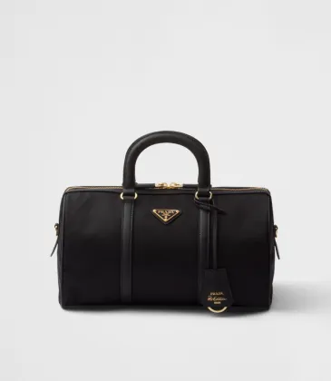 Prada Black Nylon Boston Bag With Gold - Tone Accents: A Fusion of Durability and Luxury #A49967