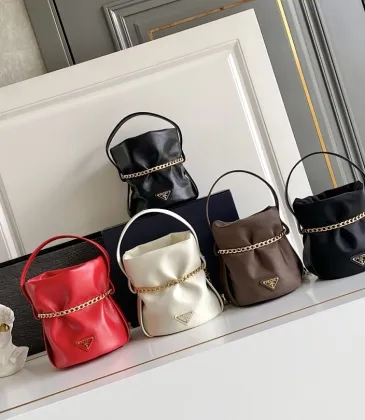 Prada Re-Edition Bucket Bag (4 Colors) – Red/Black/White/Brown Fabric with Gold-Tone Chain & Triangle Logo #A59177 Prada Re-Edition Bucket Bag (4 Colors) – Red/Black/White/Brown Fabric with Gold-Tone Chain & Triangle Logo #A59177