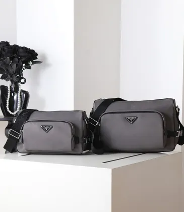 PRADA Men's Dark Gray Re-Nylon Crossbody Messenger Bag with Detachable Pouch – Iconic Triangle Logo Adjustable Strap #A58757