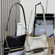 Prada 1BC261 2025 Autumn/Winter Retro Shoulder Bag - Black & White Top Version with Chain Detail #A59499 Prada 1BC261 2025 Autumn/Winter Retro Shoulder Bag - Black & White Top Version with Chain Detail #A59499