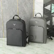 Prada Saffiano Leather Backpacks In Black And Grey With Signature Triangle Logo #A50840