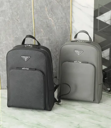 Prada Saffiano Leather Backpacks In Black And Grey With Signature Triangle Logo #A50840