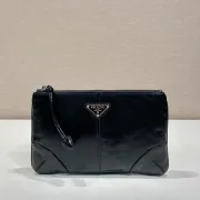 Elegant Black Prada Leather Clutch With Iconic Logo For Timeless Fashion Looks #A49962