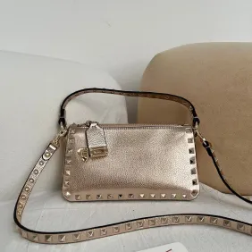 Valentino Garavani Rockstud Metallic Leather Crossbody Bag 19×13×7cm #A65015