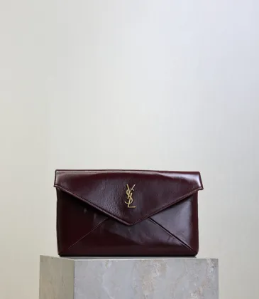 SAINT LAURENT Cassandra Envelope Clutch – Burgundy Smooth Leather with Gold YSL Logo (Detachable Chain Strap) #A58784