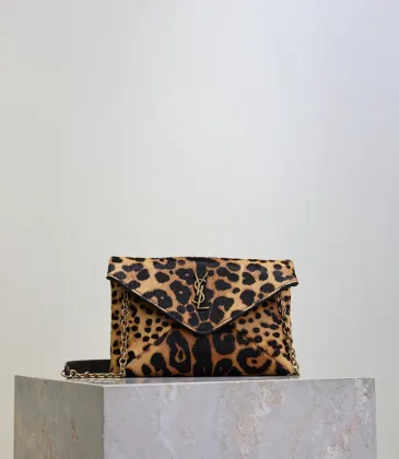 SAINT LAURENT Cassandra Envelope Crossbody Clutch – Leopard-Print Haircalf with Gold YSL Logo (Detachable Chain Strap) #A58783