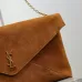 SAINT LAURENT Cassandra Large Envelope Shoulder Bag – Tan Suede with Gold YSL Logo (Detachable Chain Strap) #A58782