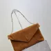 SAINT LAURENT Cassandra Large Envelope Shoulder Bag – Tan Suede with Gold YSL Logo (Detachable Chain Strap) #A58782